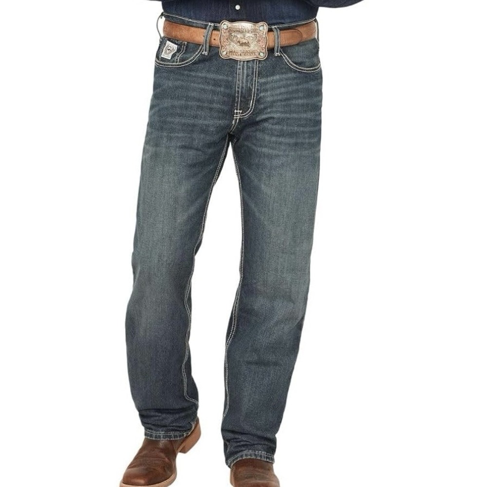 Cinch Jeans Mens 36X31 Dark Blue White Label Relaxed Fit Straight Leg Cowboy *